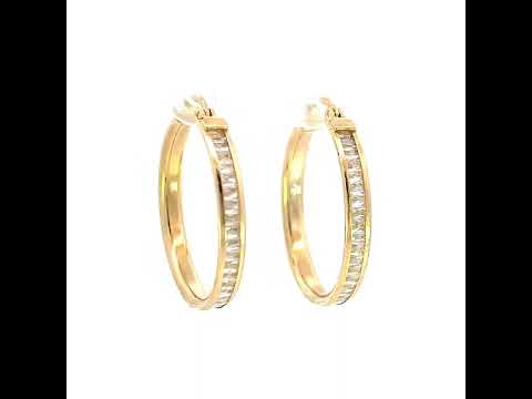 10K Yellow Gold Womens Baguette Cubic-Zirconia Fashion Hoops Huggies Earrings
