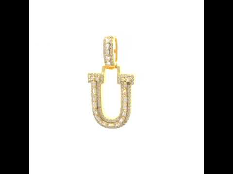 925 Sterling Silver Yellow-Tone Unisex Baguette Round 0.42ct, 0.73ct Moissanite Initial Alphabet U Charm Pendant
