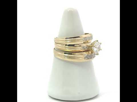 10K Yellow Gold Round Princess-cut Cubic-Zirconia His & Hers Trio Ring Set