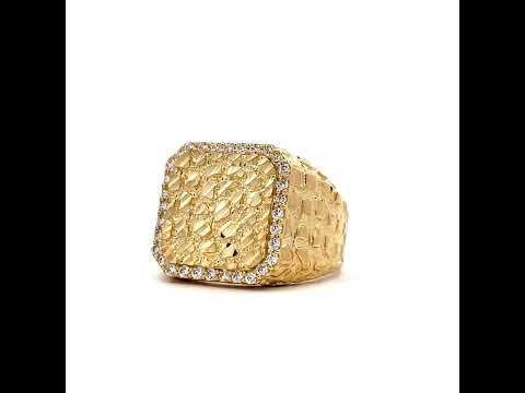 10K Yellow Gold Mens Cubic-Zirconia Nugget Square Head Fashion Ring