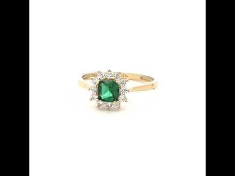 10K Yellow Gold Womens Round Cushion-cut White Green Cubic-Zirconia Fashion Ring