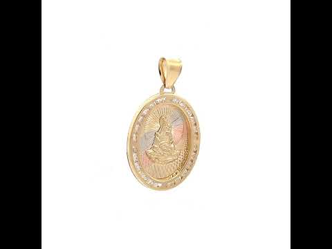 10K Tri-Color Gold Unisex Cubic Zirconia Cubic-Zirconia Lady Of Loreto Religious Oval Charm Pendant