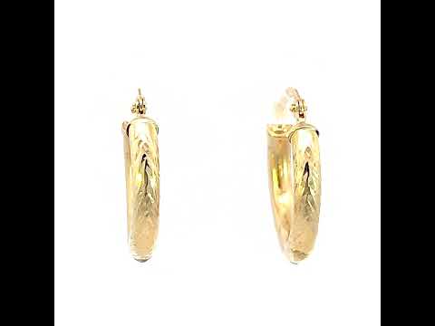 10K Yellow Gold Womens Round Tube Diamond-cut Patterned Fancy Hoop Earrings 3mm-19