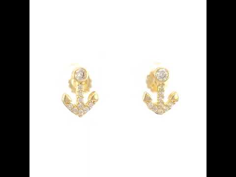 10K Yellow Gold Womens Cubic-Zirconia Anchor Ocean Stud Earrings