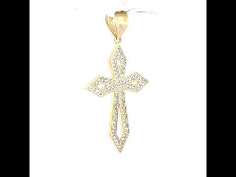10K Two-tone Gold Mens Cubic-Zirconia Cross Religious Charm Pendant