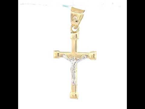 10K Gold Two-Tone Mens Cross Crucifix Religious Charm Pendant