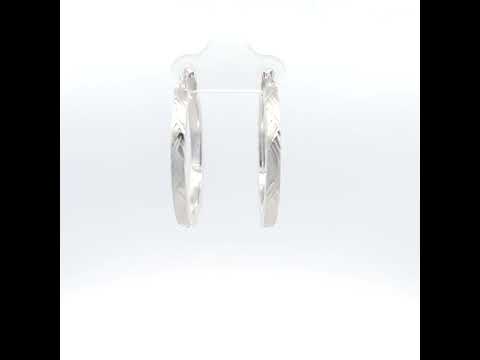 925 Sterling Silver Womens Diamond-Cut Patterned Square Tube Hoop Earrings