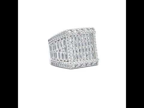 925 Sterling Silver Mens Round Baguette 1.11ct, 4.69ct Moissanite Square Head Fashion Ring Size 11