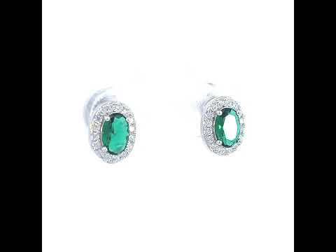 925 Sterling Silver Womens Green White Oval Round Cubic-Zirconia Fashion Stud Earrings