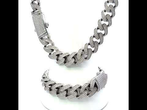925 Sterling Silver Unisex 11.50ct Moissanite Miami Cuban Chain Necklace 13mm 22 Inches