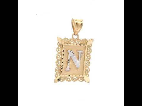 10K Two-Tone Gold Unisex Diamond-Cut Initial N Charm Pendant