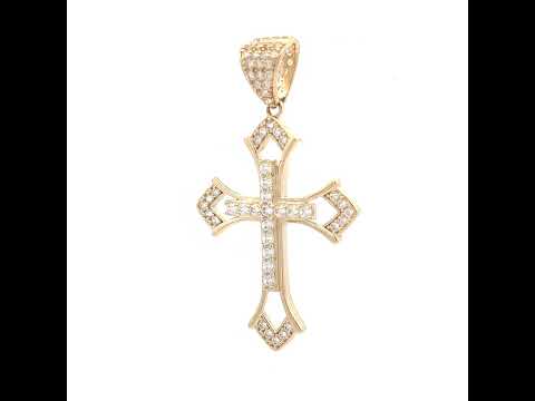 10K Yellow Gold Mens Cubic-Zirconia Cross Religious Charm Pendant
