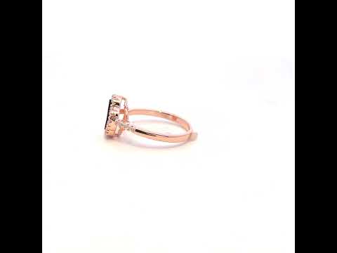 925 Sterling Silver Rose-Tone Womens Cubic-Zirconia Black Enameled Clover Good Luck Ring Size 10