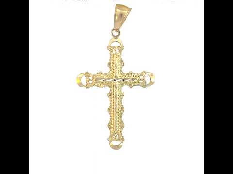 10K Yellow Gold Unisex Diamond-Cut Cross Religious Charm Pendant
