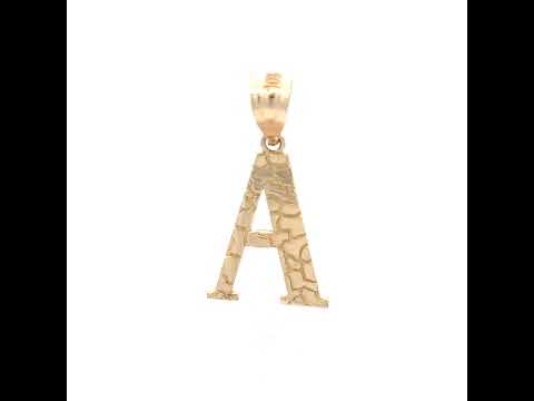 10K Yellow Gold Unisex Nugget Initial A Charm Pendant