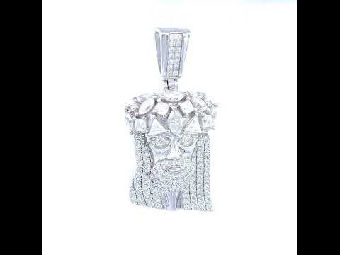 925 Sterling Silver Mens 0.77ct, 1.55ct Baguette Round Moissanite Jesus Religious Pendant