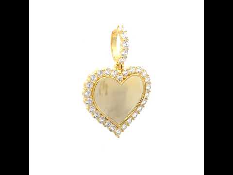 925 Sterling Silver Yellow-tone Women Cubic-Zirconia Heart Photo Frame Charm Pendant