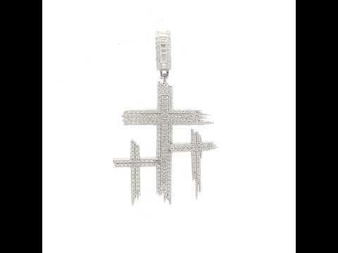 925 Sterling Silver Mens Round Baguette 1.87ct, 0.84ct Moissanite Triple Cross Religious Charm Pendant