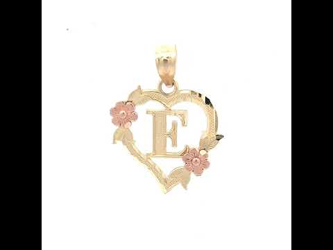 10K Two-Tone Gold Womens Heart Flower Initial Letter E Charm Pendant