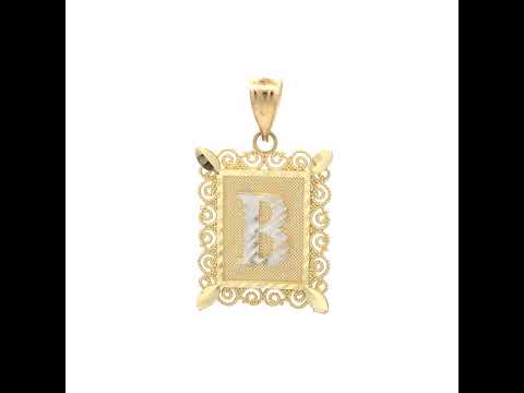 10K Two-Tone Gold Unisex Diamond-Cut Initial B Charm Pendant