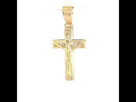 10K Yellow Gold Unisex Cubic-Zirconia Polished Finish Crucifix Cross Religious Charm Pendant