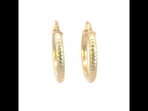 10K Yellow Gold Womens Round Tube Diamond-cut Patterned Fancy Hoop Earrings 4mm-31