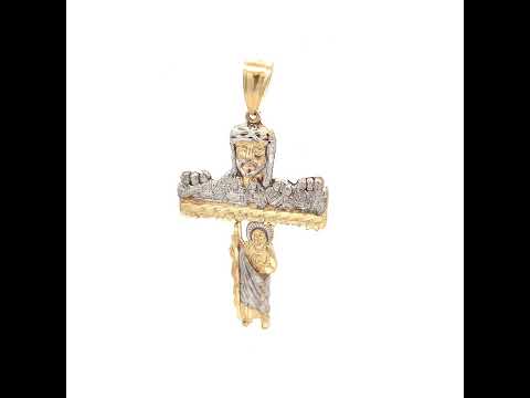 10K Two-tone Gold Mens Jesus Last Supper Crucifix Cross Religious Charm Pendant
