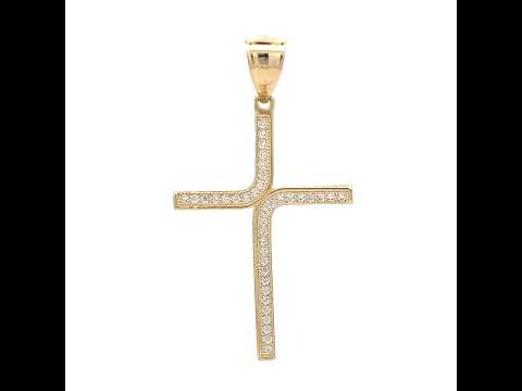10K Yellow Gold Unisex Cubic-Zirconia Cross Religious Pendant