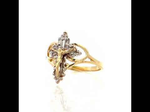 10K Two-tone Gold Womens Crucifix Cross Religious Ring