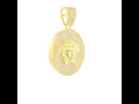 925 Sterling Silver Yellow-tone Mens 1.99ct Moissanite Medusa Egyptian Charm Pendant