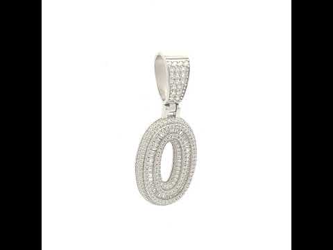 925 Sterling Silver Unisex Round Baguette Cubic-Zirconia Initial Number 0 Charm Pendant