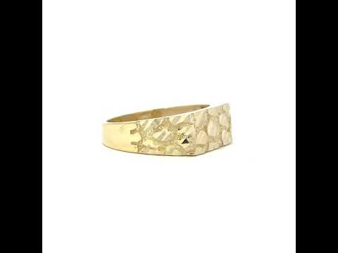 10K Yellow Gold Mens Diamond-Cut Square Head Nugget Fashion Ring