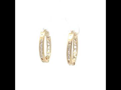 10K Yellow Gold Womens Princess-Cut Cubic Zirconia Oval Huggie Hoop Earrings