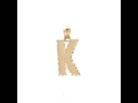 10K Yellow Gold Unisex Textured Initial Letter K Charm Pendant