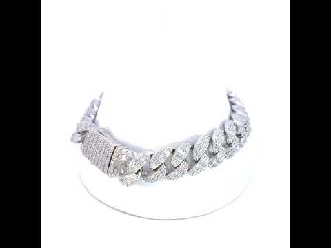 925 Sterling Silver Baguette Round Cubic-Zirconia Fancy Cuban Chain Bracelet Size 8 Inches