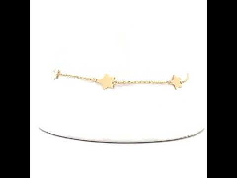 10K Yellow Gold Womens Cubic-Zirconia Star Charms Chain Anklet Size 9 + 1 Inches