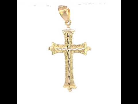 10K Yellow Gold Mens Women Diamond-Cut Cross Religious Charm Pendant