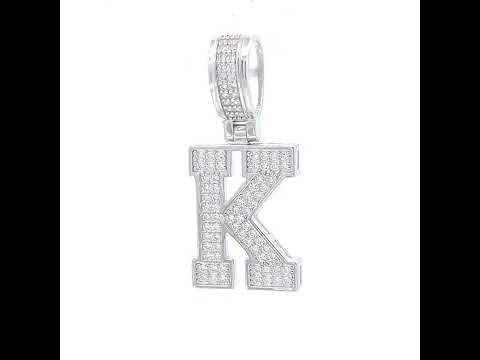 925 Sterling Silver Unisex Cubic-Zirconia Initial Letter K Charm Pendant