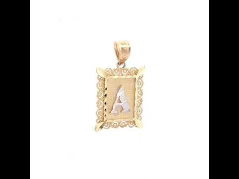 10K Two-Tone Gold Unisex Diamond-Cut Initial A Charm Pendant
