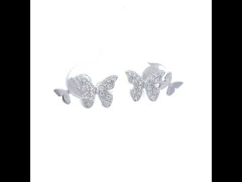 925 Sterling Silver Womens Cubic-Zirconia Butterfly Stud Earrings