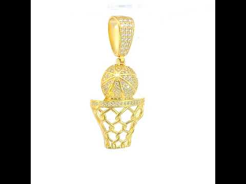 925 Sterling Silver Yellow-tone Mens 1.15ct Moissanite Basket Ball Sports Charm Pendant