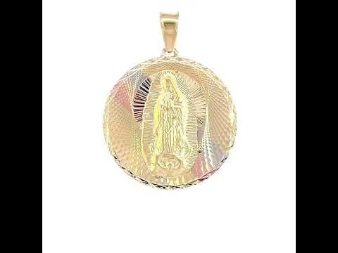 10K Tri-Color Gold Mens Guadalupe Religious Charm Pendant
