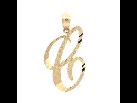 10K Yellow Gold Diamond-Cut Unisex C Initial Charm Pendant
