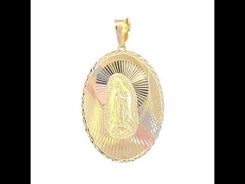 10K Tri-Color Gold Mens Oval Guadalupe Religious Charm Pendant