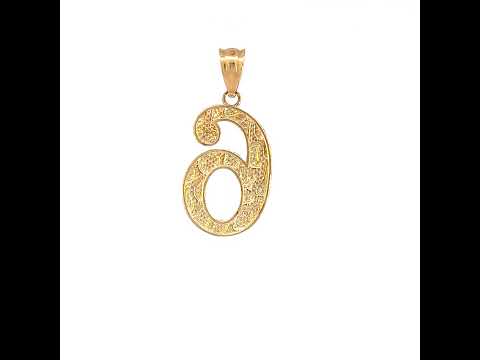 10K Yellow Gold Unisex Number 6 Nugget Charm Pendant