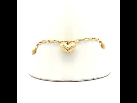 10K Yellow Gold Womens Heart Charm Bracelet Size 8 Inches