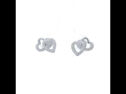 925 Sterling Silver Womens Cubic-Zirconia Two Hearts Entwined Stud Earrings