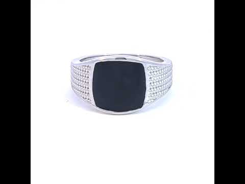 925 Sterling Silver Mens Black Enameled Square Head Fashion Ring Size 10