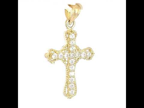 10K Yellow Gold Unisex Cubic Zirconia Cubic-Zirconia Cross Religious Charm Pendant