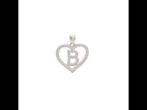925 Sterling Silver Womens Cubic Zirconia Initial Letter B Heart Charm Pendant